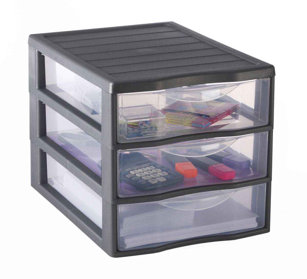 3-drawer A4 chest of drawers, grey, W 36.5 x D 26 x H 25.5 cm