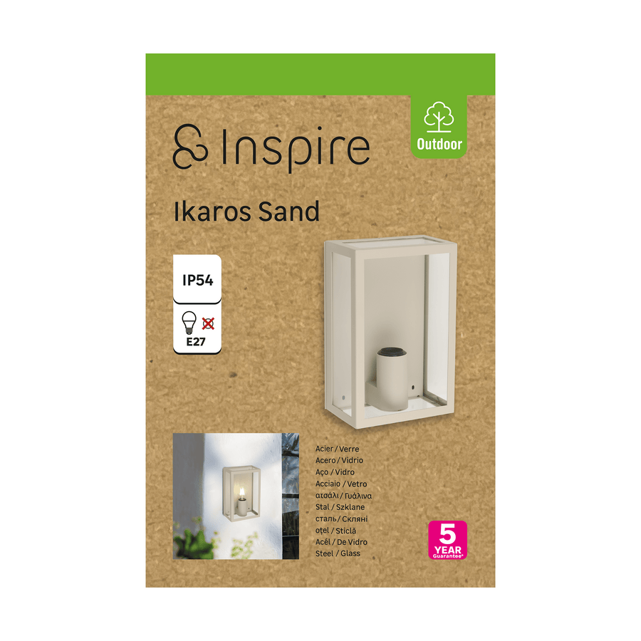 ikaros metal wall light sand 26x12.8x10 cm e27=60w ip44