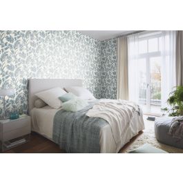 BLUE MONSTERA LEAVES WALLPAPER 53X10.5MT