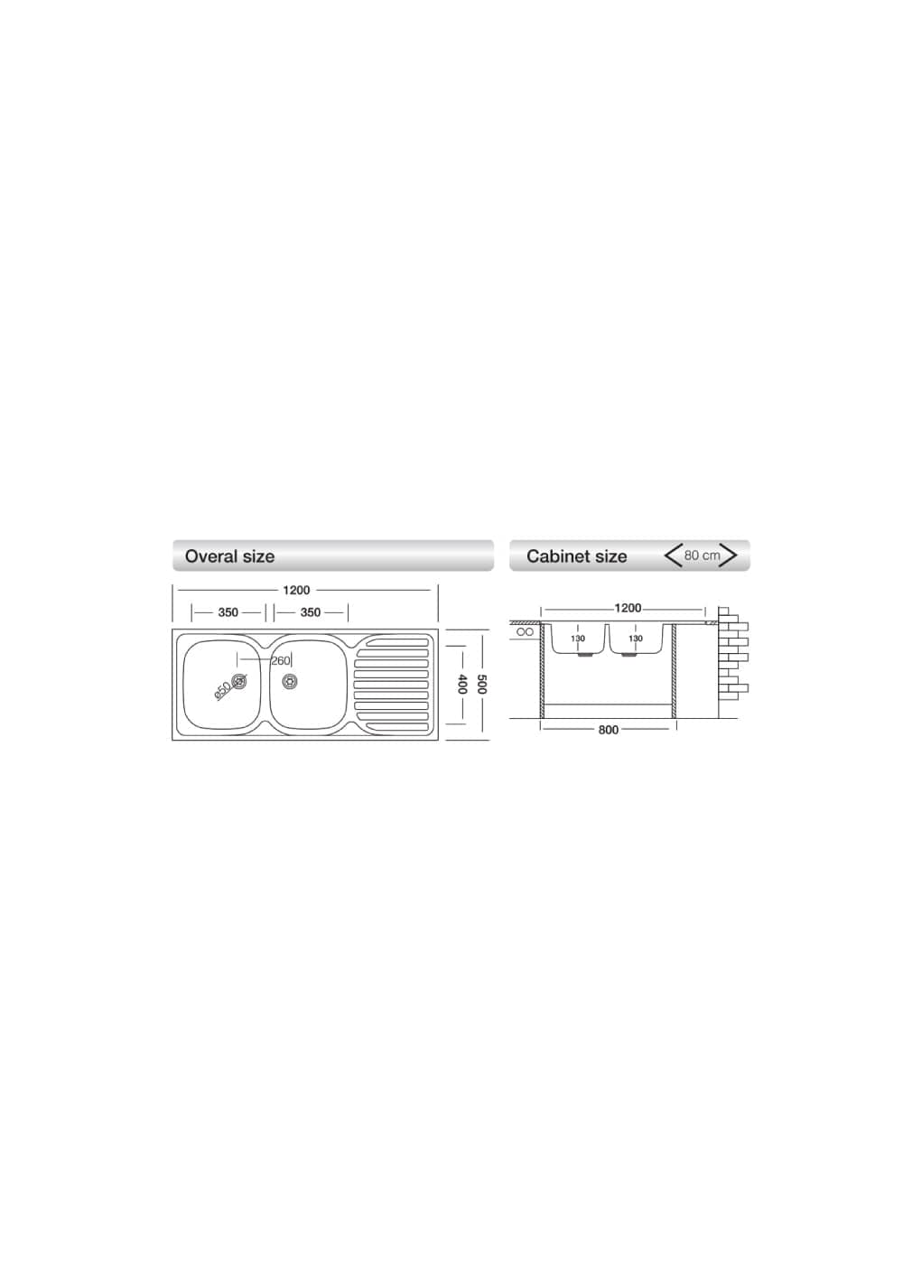 Bricocenter LAVELLO APPOGGIO 120X50 2/V SX GOCCIOLATOIO DX + PILETTA 2" E GANCI DI FISSAGGIO