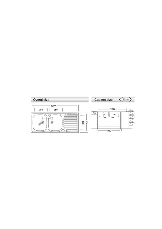 Bricocenter LAVELLO APPOGGIO 120X50 2/V SX GOCCIOLATOIO DX + PILETTA 2" E GANCI DI FISSAGGIO
