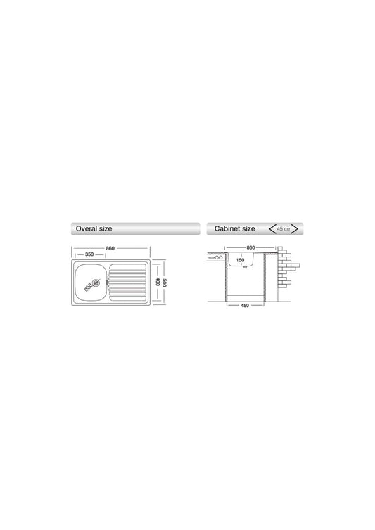 Bricocenter LAVELLO INCASSO L86x50P 1/V DX GOCCIOLATOIO SX + PILETTTA 3,5" E GANCI DI FISSAGGIO