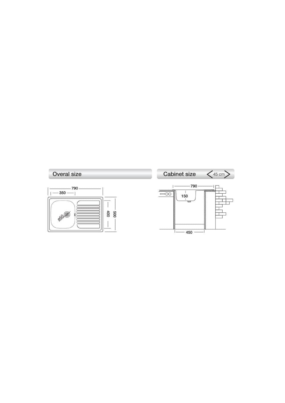 Bricocenter LAVELLO INCASSO L79X50P 1/V DX GOCCIOLATOIO SX + PILETTTA 3,5" E GANCI DI FISSAGGIO INOX