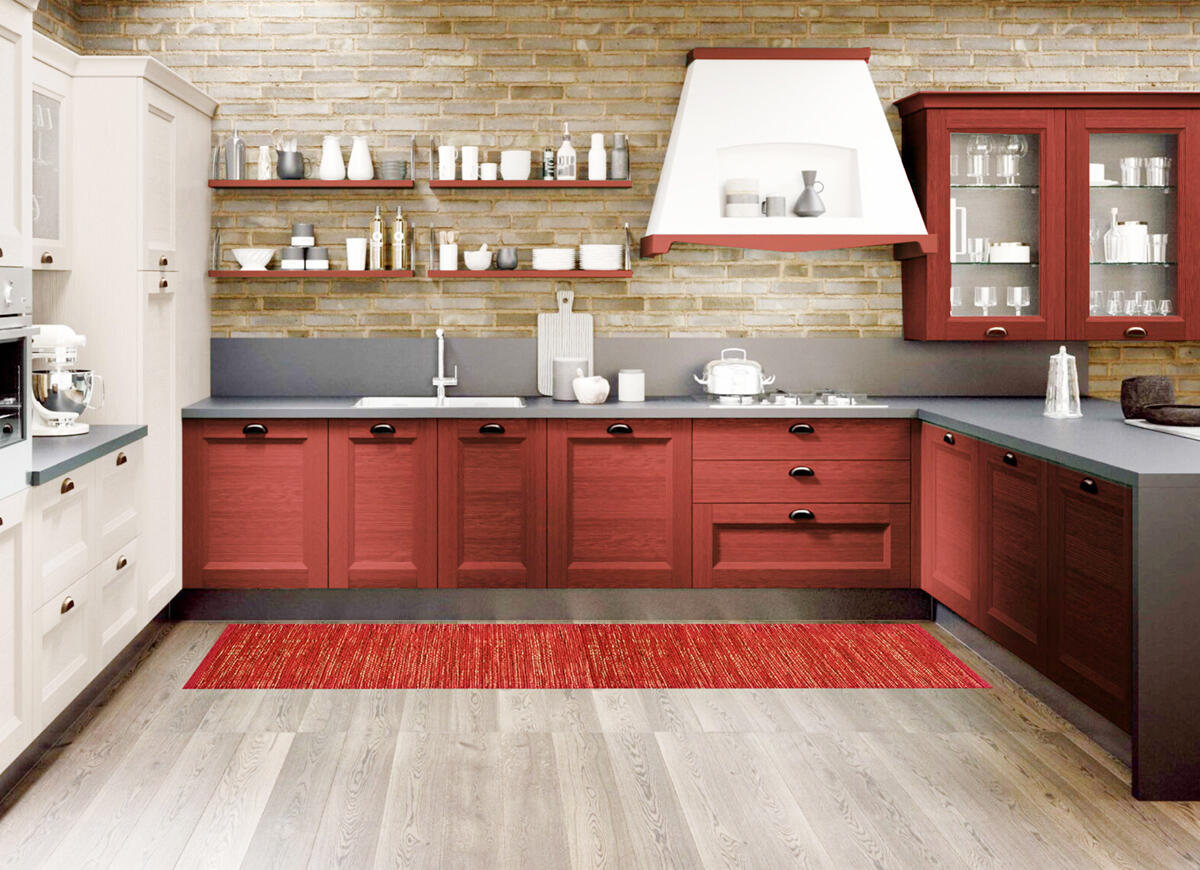 Red cotton blend rug, 50x170cm