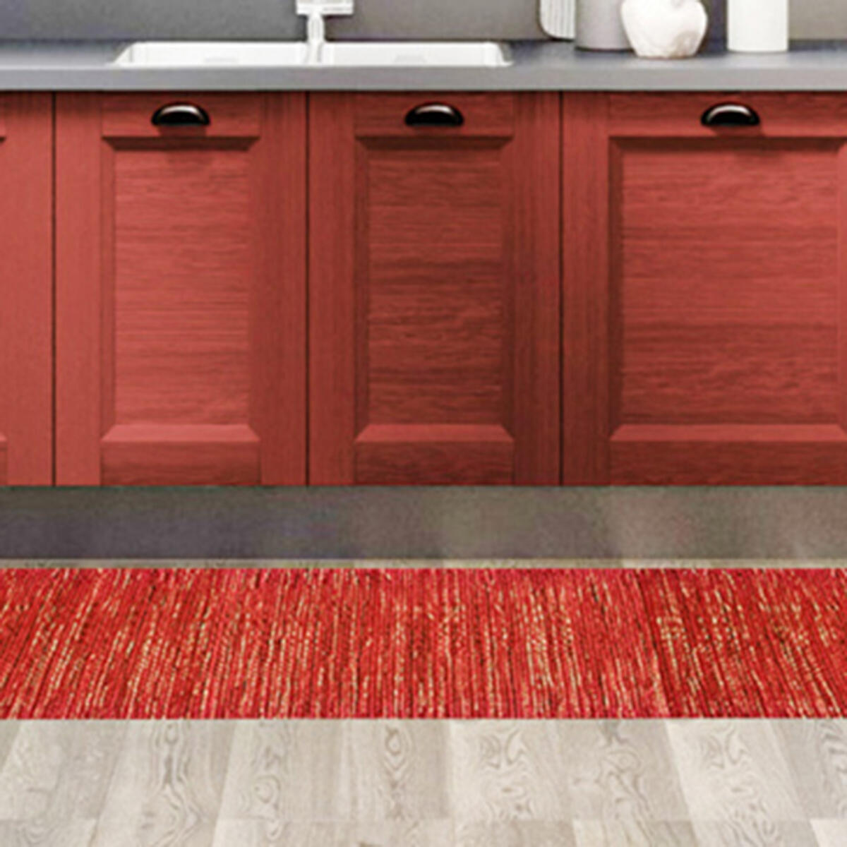 Red cotton blend rug, 50x170cm