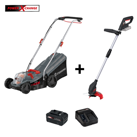 Sterwins 18V cordless lawnmower and trimmer set, 33 cm, 1 battery included