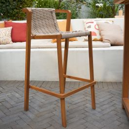 GAIA NATERIAL HIGH STOOL WOOD EFFECT ALUMINUM AND SYNTHETIC WICKER
