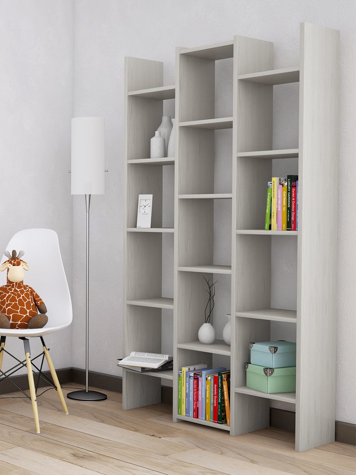 Bricocenter LIBRERIA MULTISPAZIO ROVERE GHIACCIO REVERSIBILE 91X28X180 CM