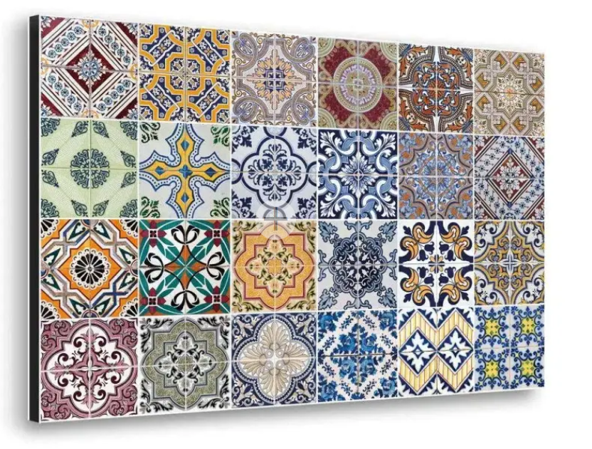 Metal kitchen splashback with azulejos, L4