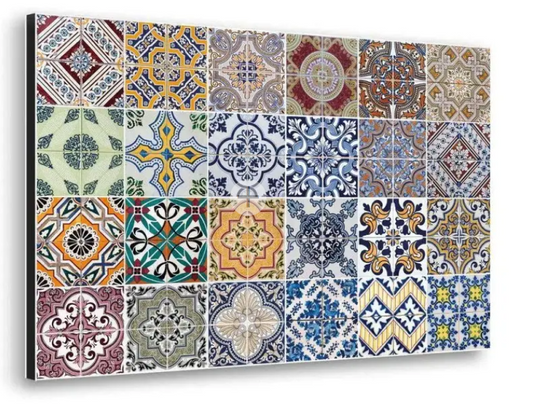 Metal kitchen splashback with azulejos, L4