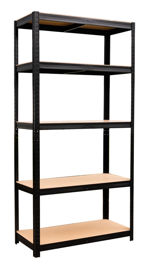 Black metal shelf unit with 5 mdf shelves 90x40x180cm