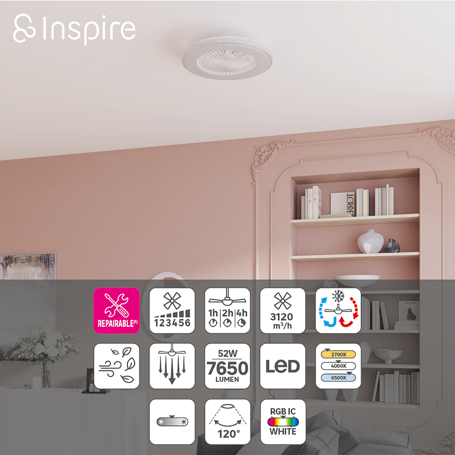 CEILING LIGHT WITH DIAMOND FAN ACRYLIC WHITE D60 CM LED 7650LM CCT DIMM RGB