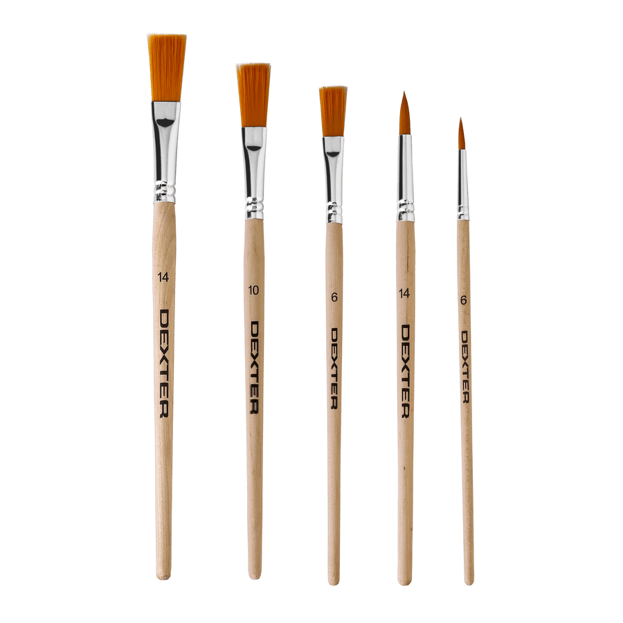 Set of 5 touch-up brushes: 3 flat and 2 pointed (Dexter)