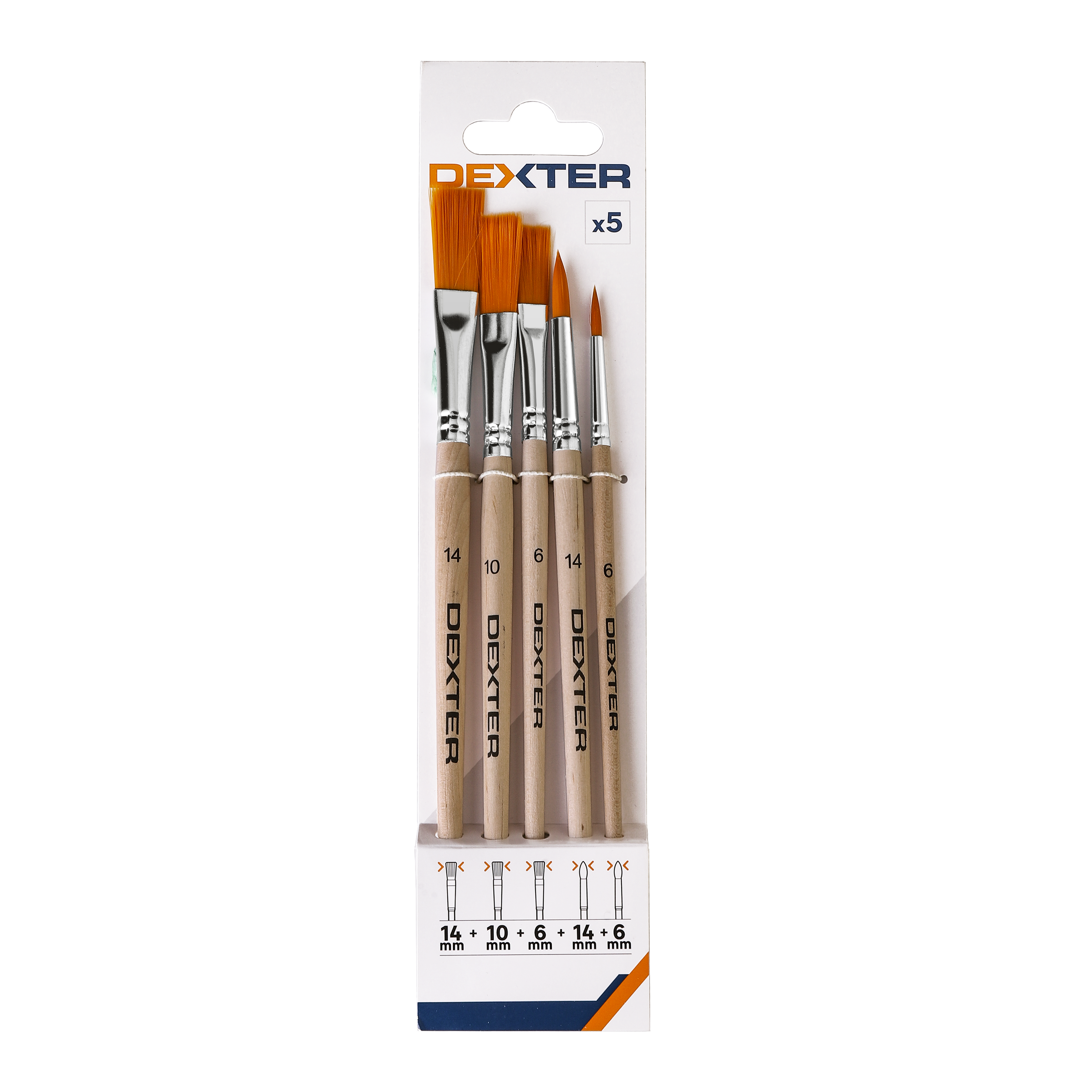 Set of 5 touch-up brushes: 3 flat and 2 pointed (Dexter)