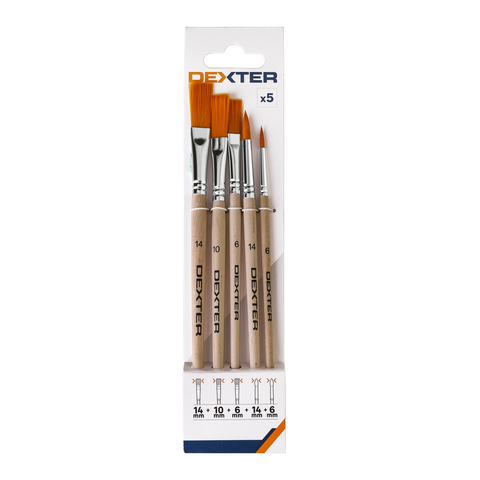 Set of 5 touch-up brushes: 3 flat and 2 pointed (Dexter)