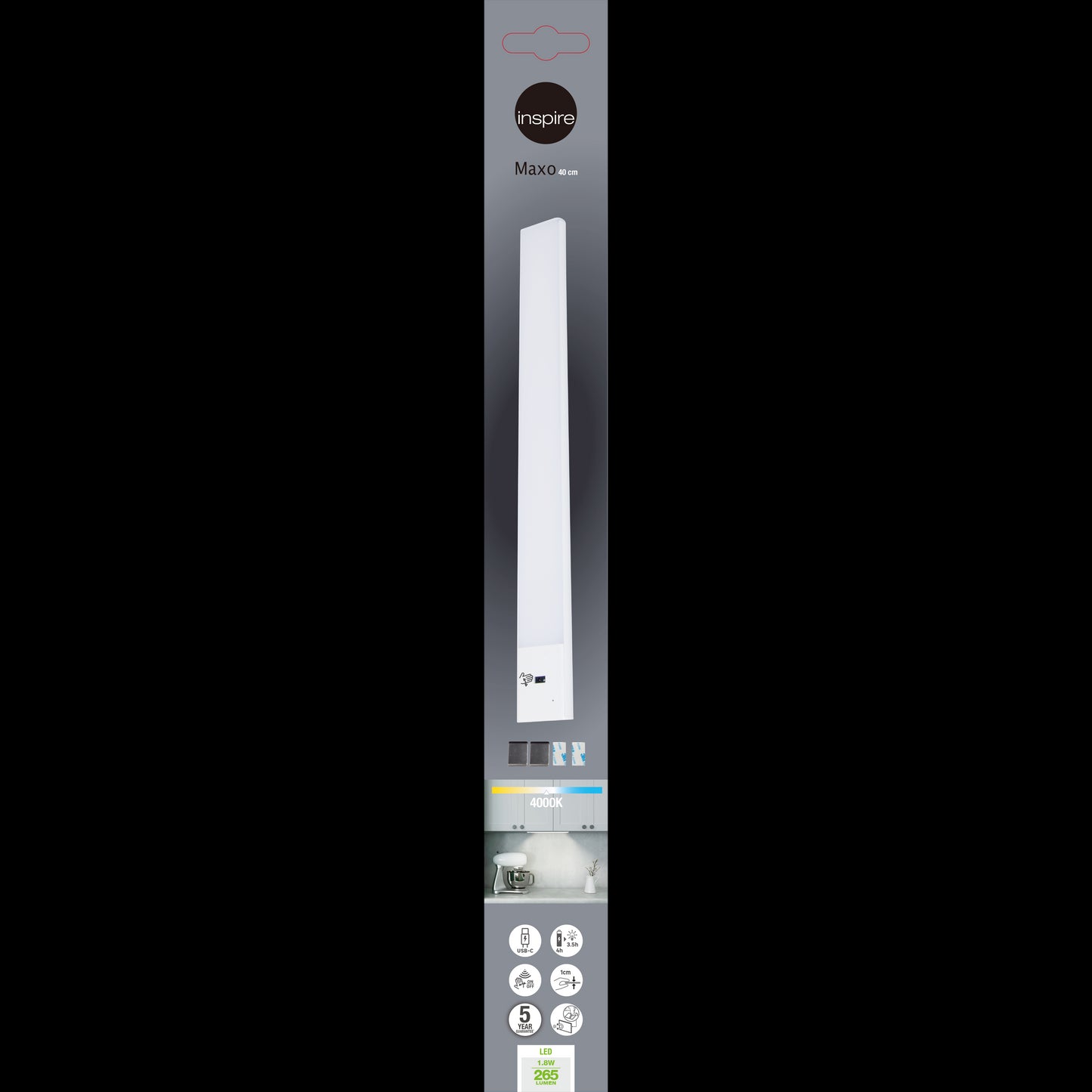 REGLETTE MAXO METAL WHITE 40CM LED 300LM NATURAL LIGHT WITH SENSOR