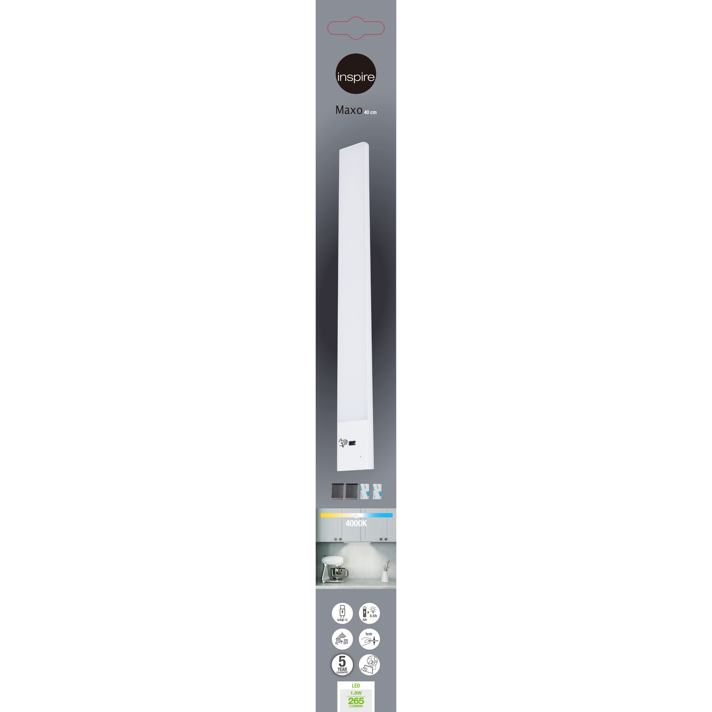 REGLETTE MAXO METAL WHITE 40CM LED 300LM NATURAL LIGHT WITH SENSOR