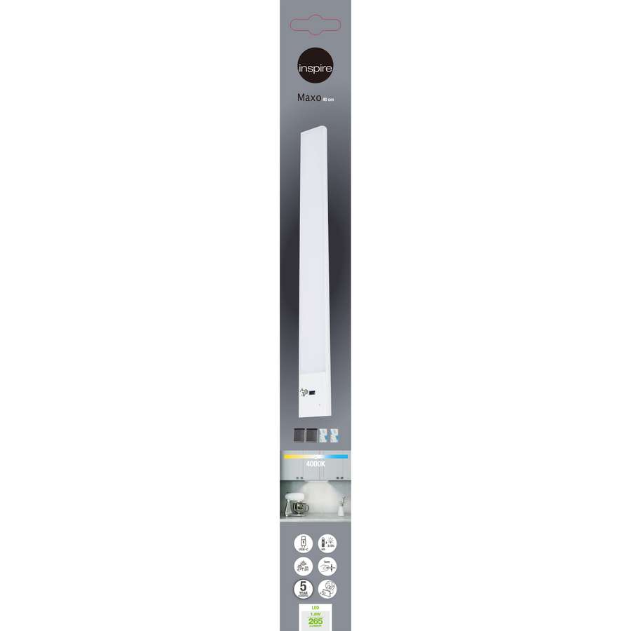 REGLETTE MAXO METAL WHITE 40CM LED 300LM NATURAL LIGHT WITH SENSOR