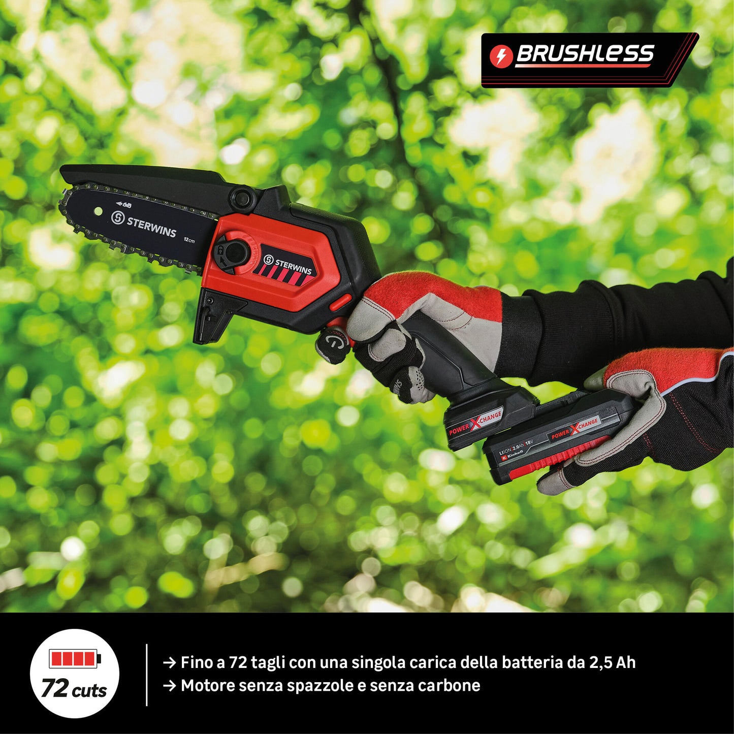 STERWINS 18V CORDLESS PRUNER 15.8 CM BAR 1 BATTERY INCLUDED