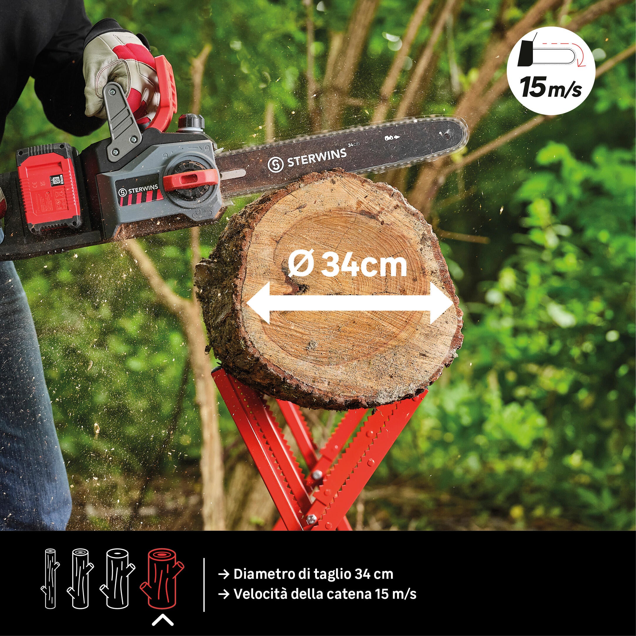 STERWINS 36V CORDLESS CHAINSAW 35CM BAR WITHOUT BATTERY