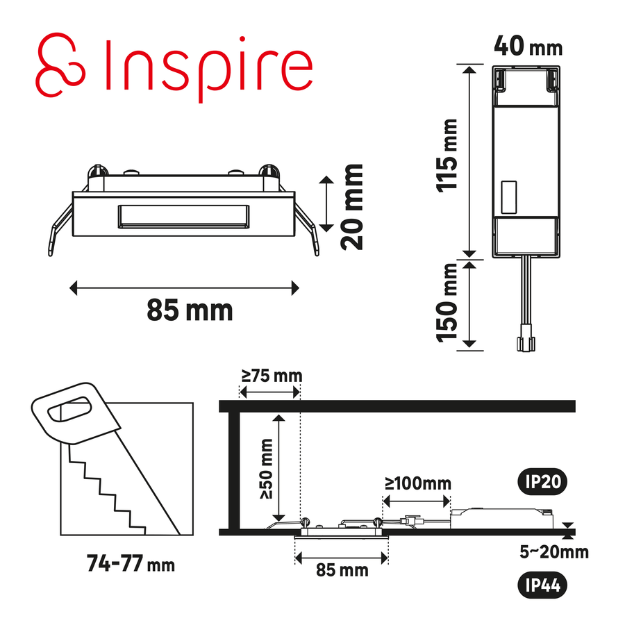 Faretto incasso extraflat xs alluminio bianco 8.5x8.5cm led 620lm dimmerabile ip44
