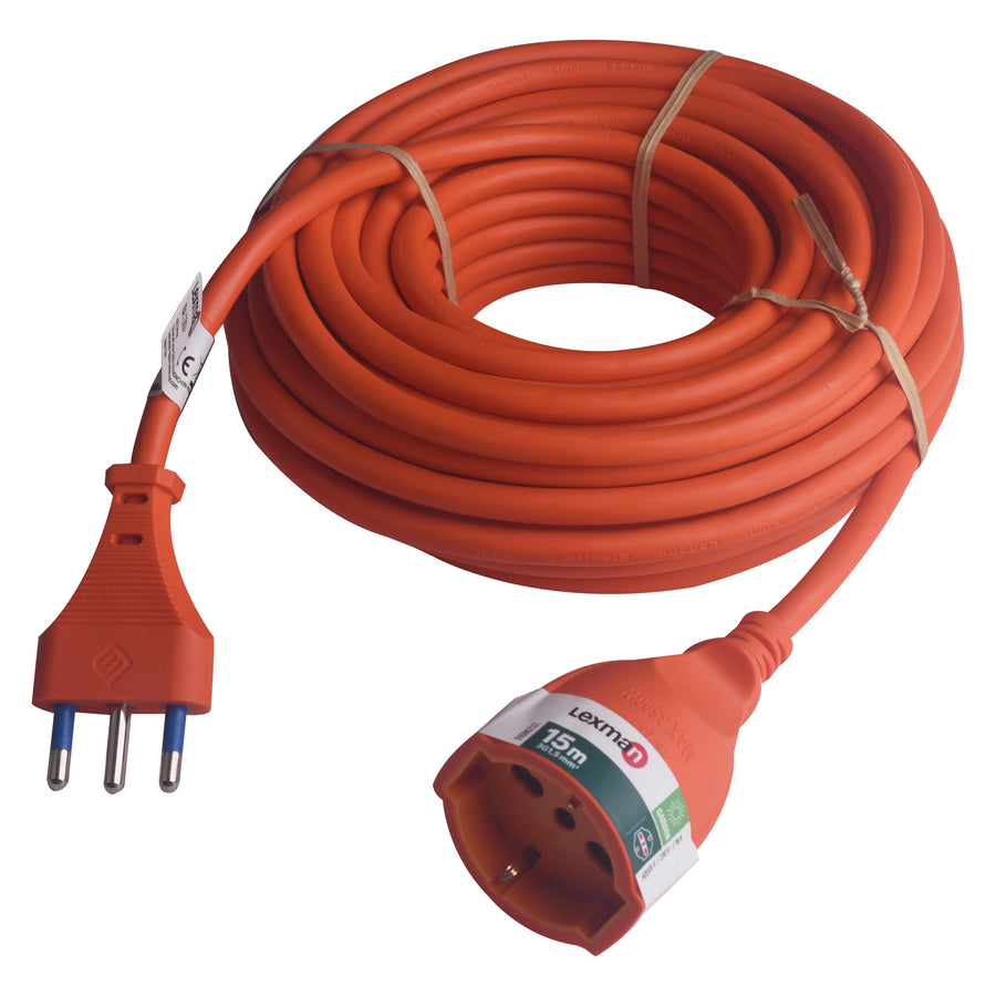 15-metre garden extension lead with a 10/16 A socket and a 16 A orange plug