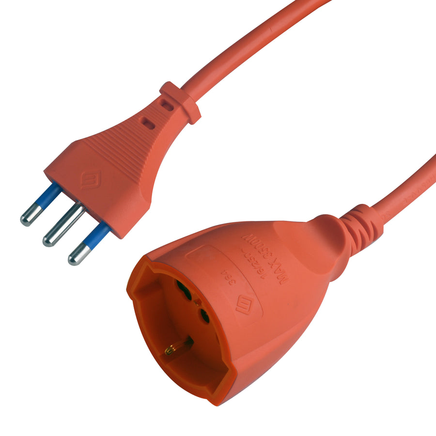 15-metre garden extension lead with a 10/16 A socket and a 16 A orange plug