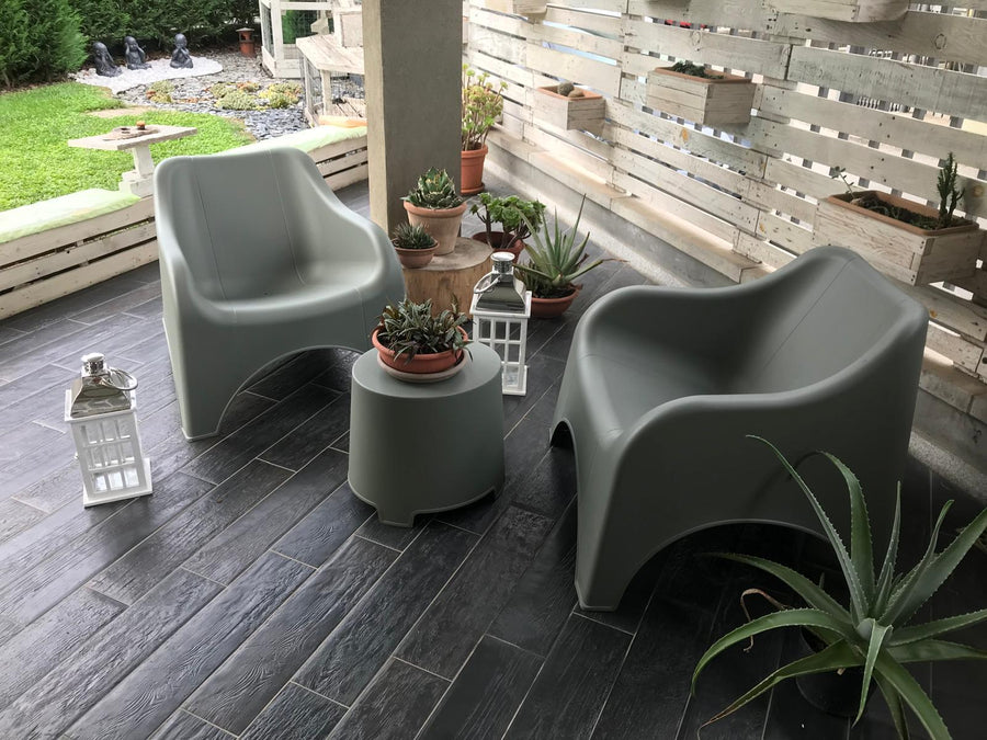 Salvia-coloured Nuvola armchair, 71x79.5x81 cm, stackable, made of polypropylene