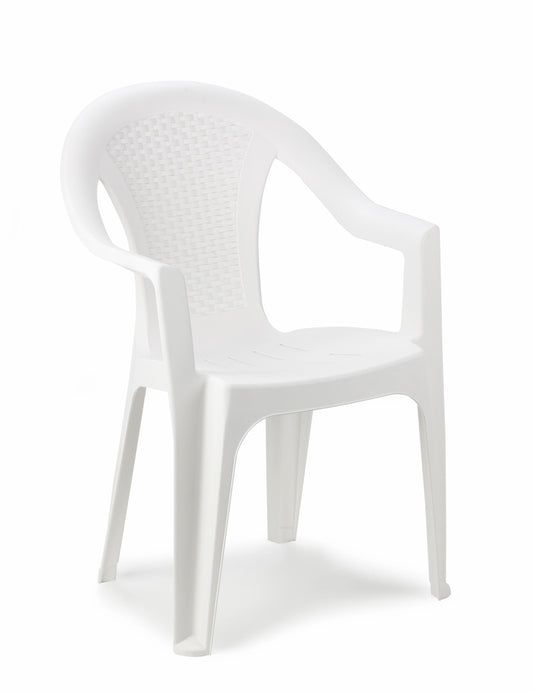 Ischia white chair, 81x54x56 cm, made of polypropylene with a rattan-effect finish