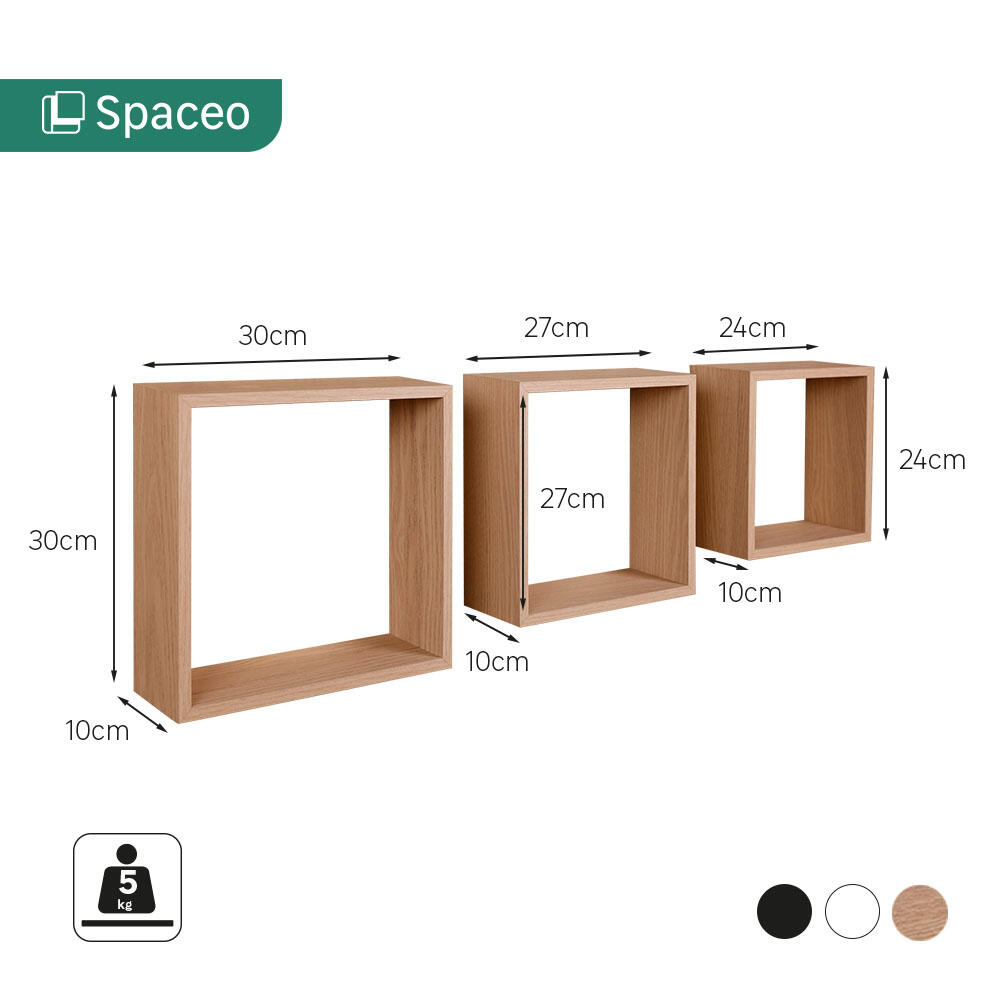 TRIS WHITE CUBES 24X24 + 27X27 + 30x30 CM NATURAL OAK