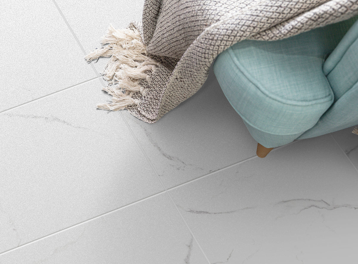 Carrara-style ceramic indoor floor tiles, 45x45, shiny grey, 8mm thick, 1.42 square metres