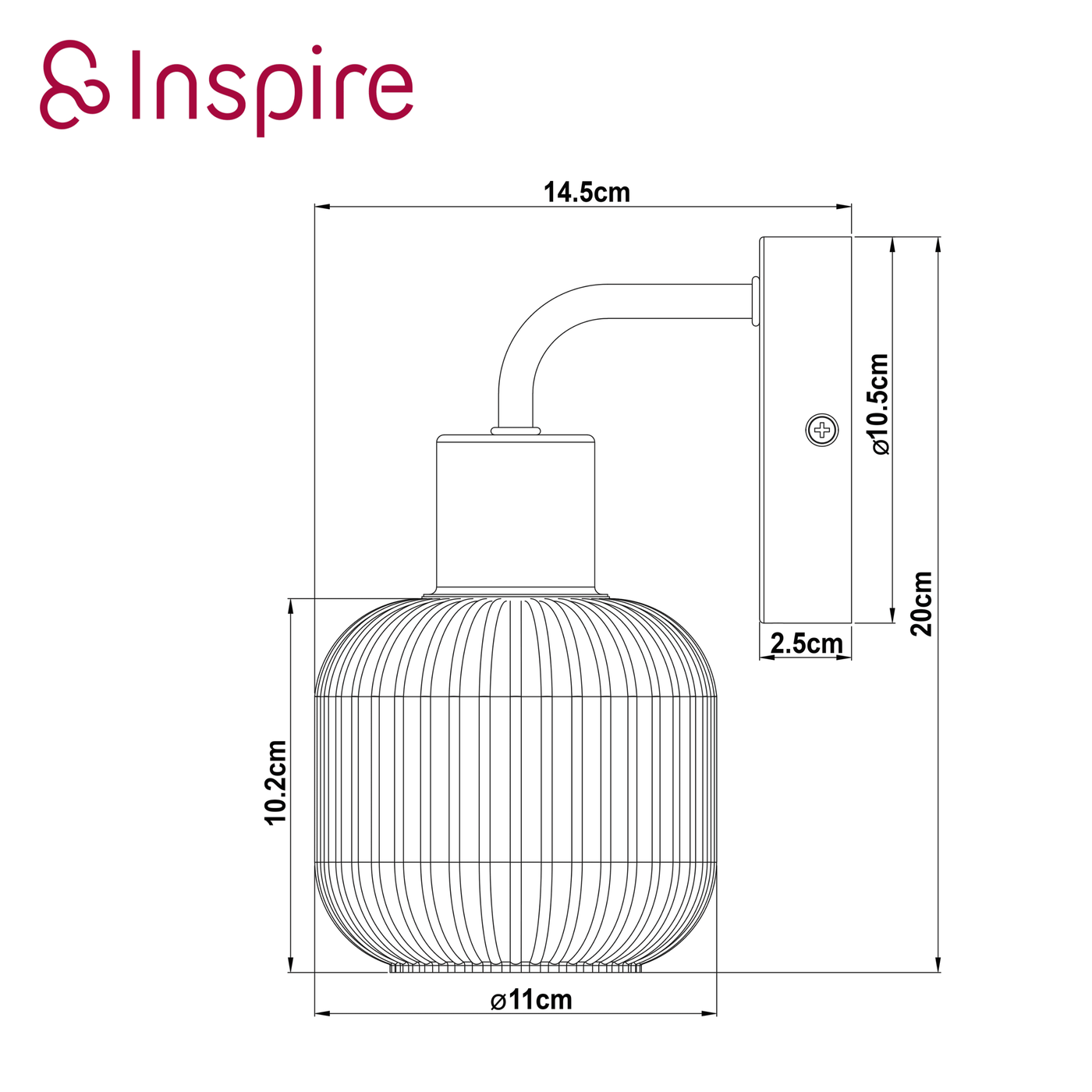 Dipsy wall light, glass and gold-coloured metal, E14 = 20W, IP44