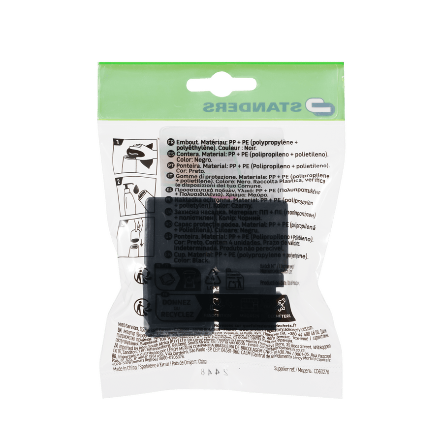 4 black plastic studs, 29×29 mm