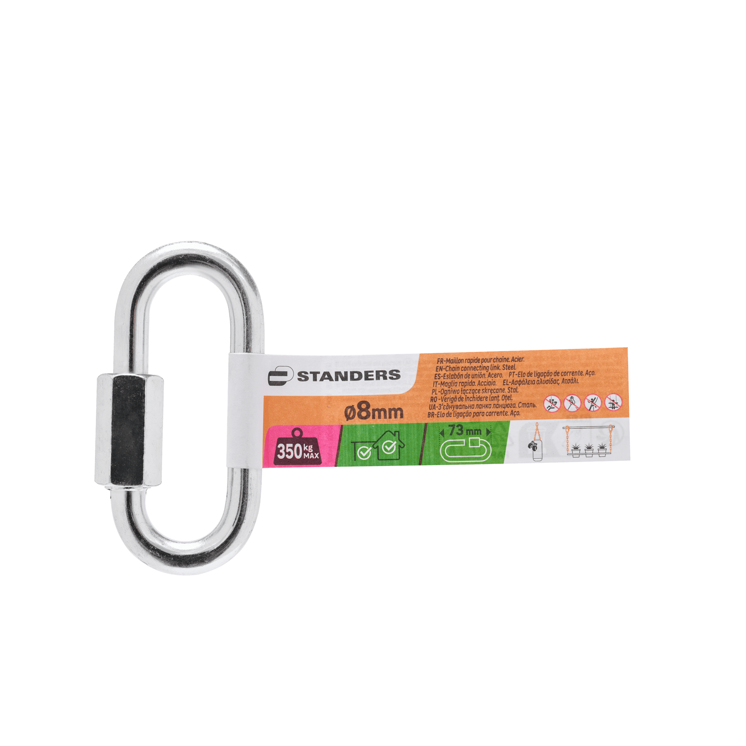 Galvanised steel chain link, 8x73mm