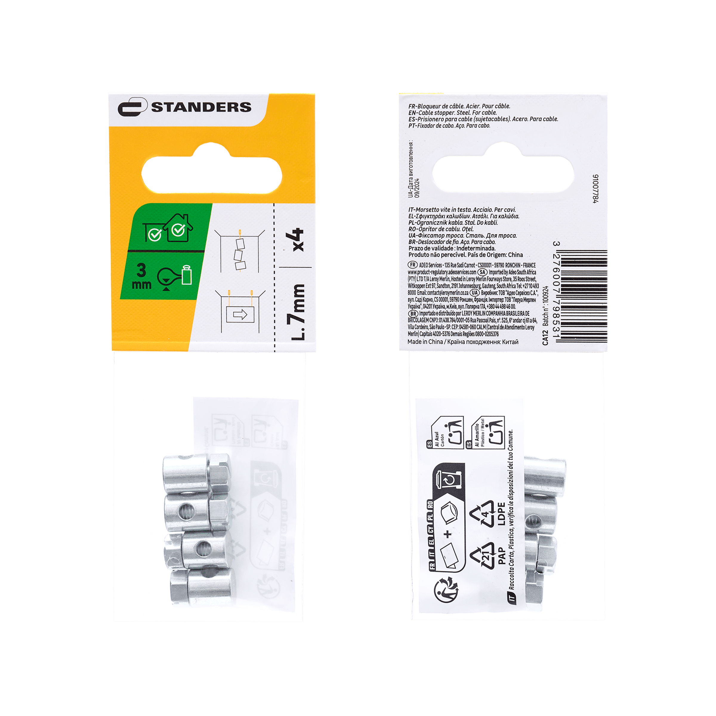 GALVANISED STEEL CABLE CLAMP WITH BUTTON STANDERS FOR CABLE D 3 MM, 4 PIECES