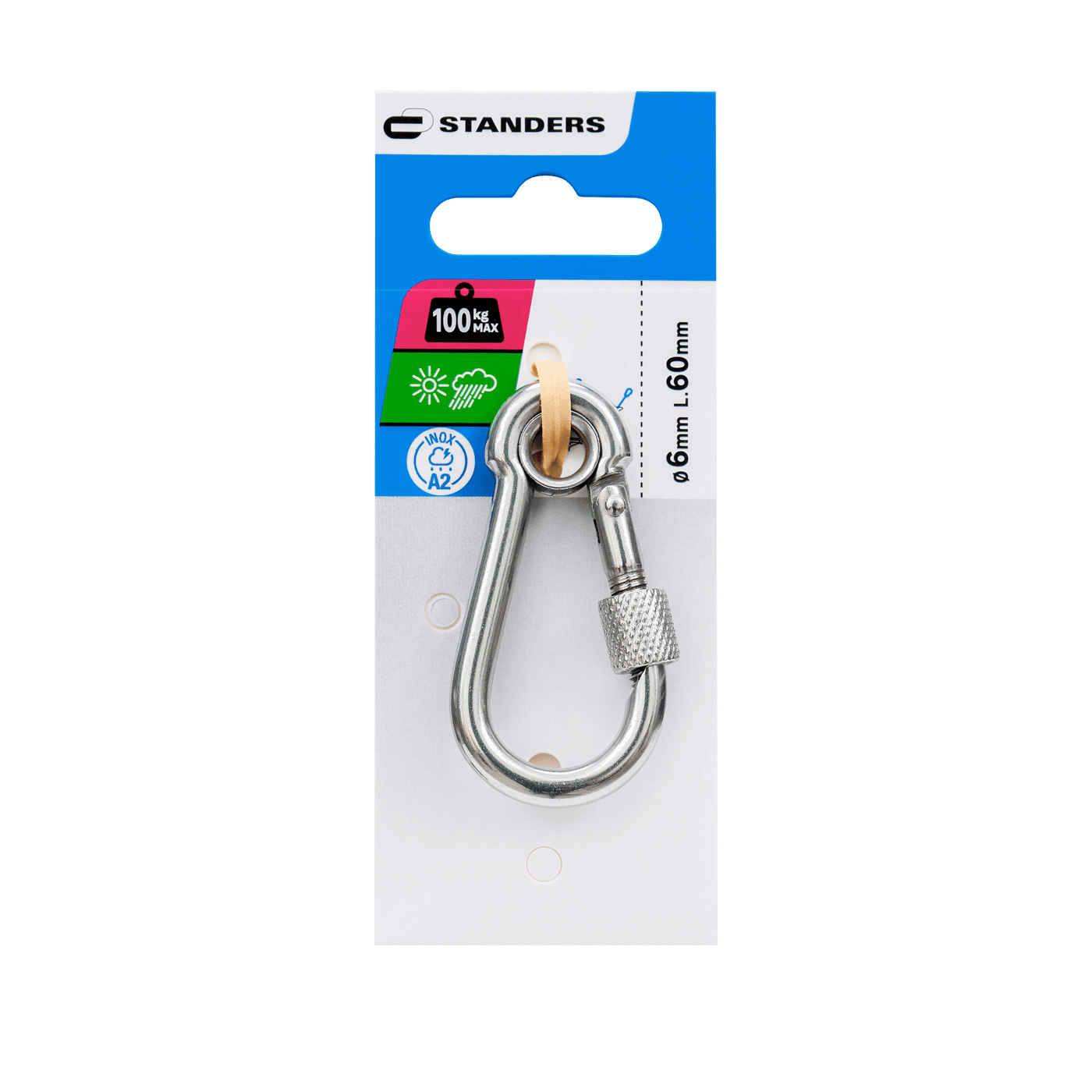 DOUBLE LOCKING CARABINER STANDERS STAINLESS STEEL RAW D 6 X 60 MM 100 KG