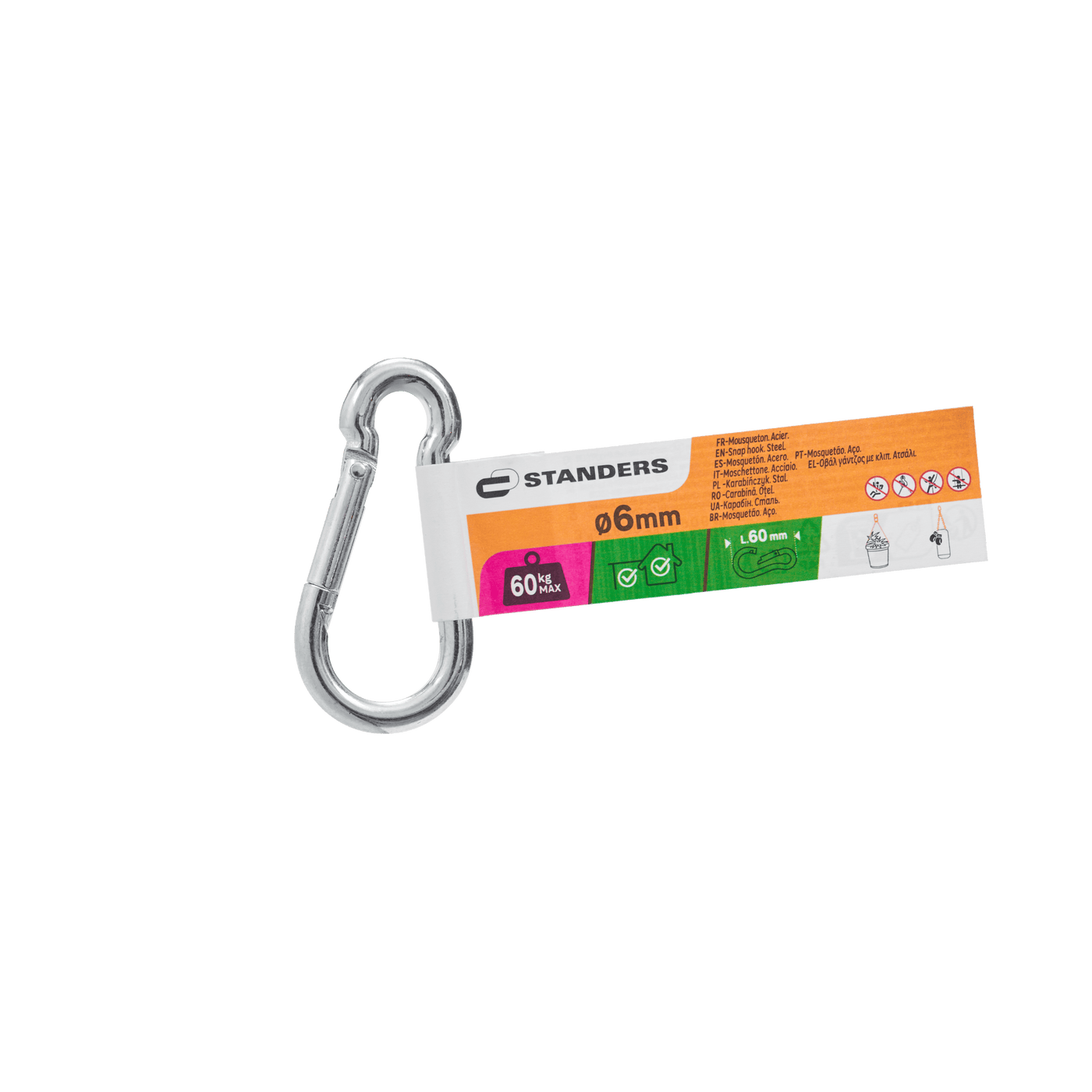 GALVANISED STEEL STANDERS CARABINER D 6 X 60 MM 60 KG