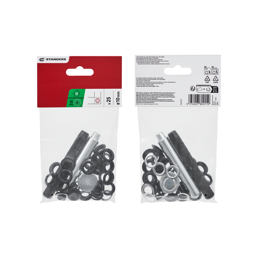EYELET AND PUNCH FOR STRAPS AND CANVAS STANDERS BLACK STEEL D 10 MM 25 PIECES