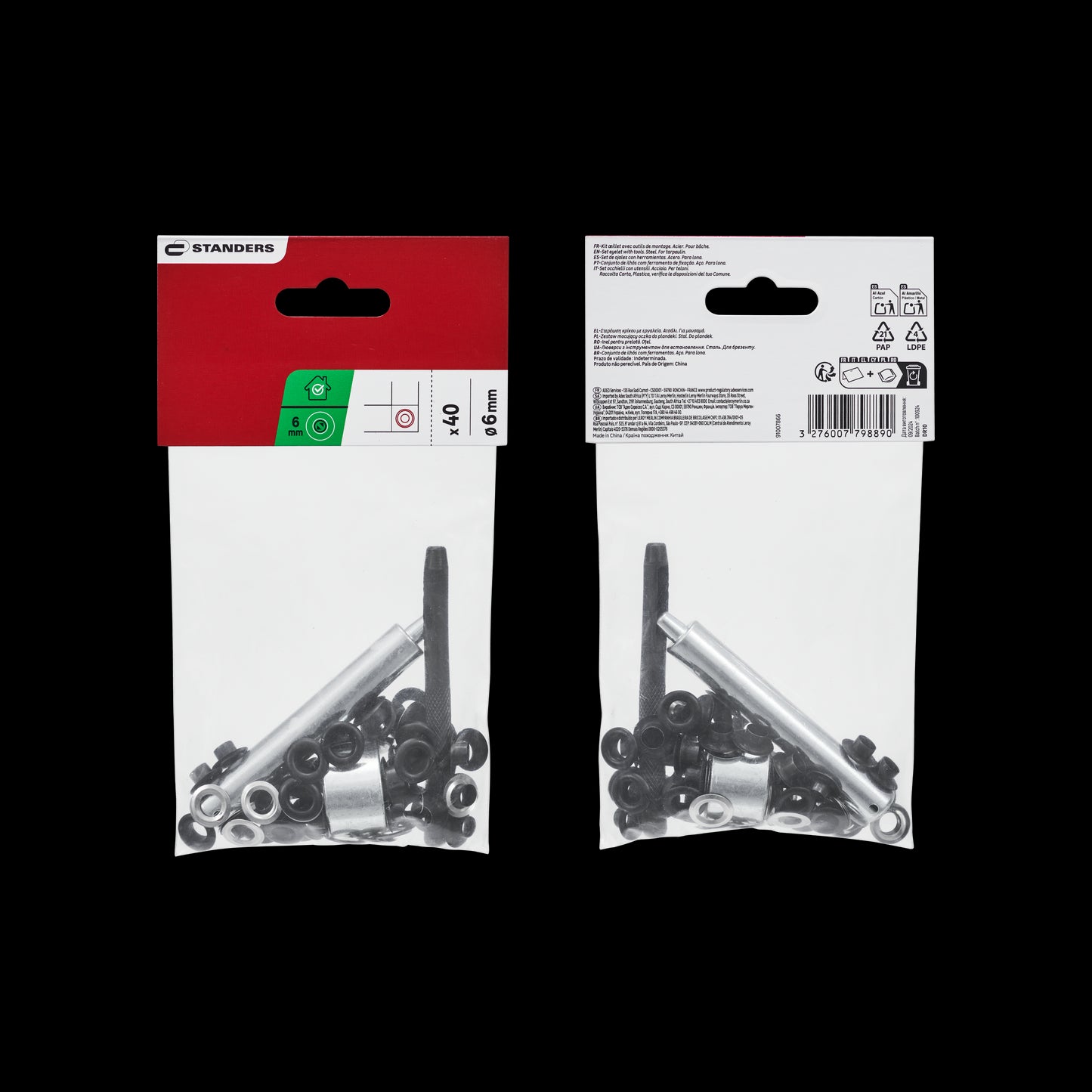EYELET AND PUNCH FOR STRAPS AND CANVAS STANDERS BLACK STEEL D 6 MM 40 PIECES