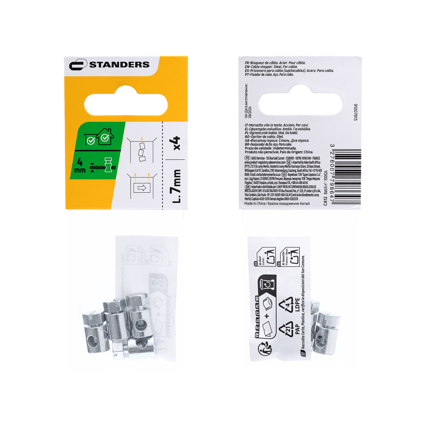 GALVANISED STEEL CABLE CLAMP WITH PUSH-BUTTON STANDERS FOR CABLE D 4 MM, 4 PIECES
