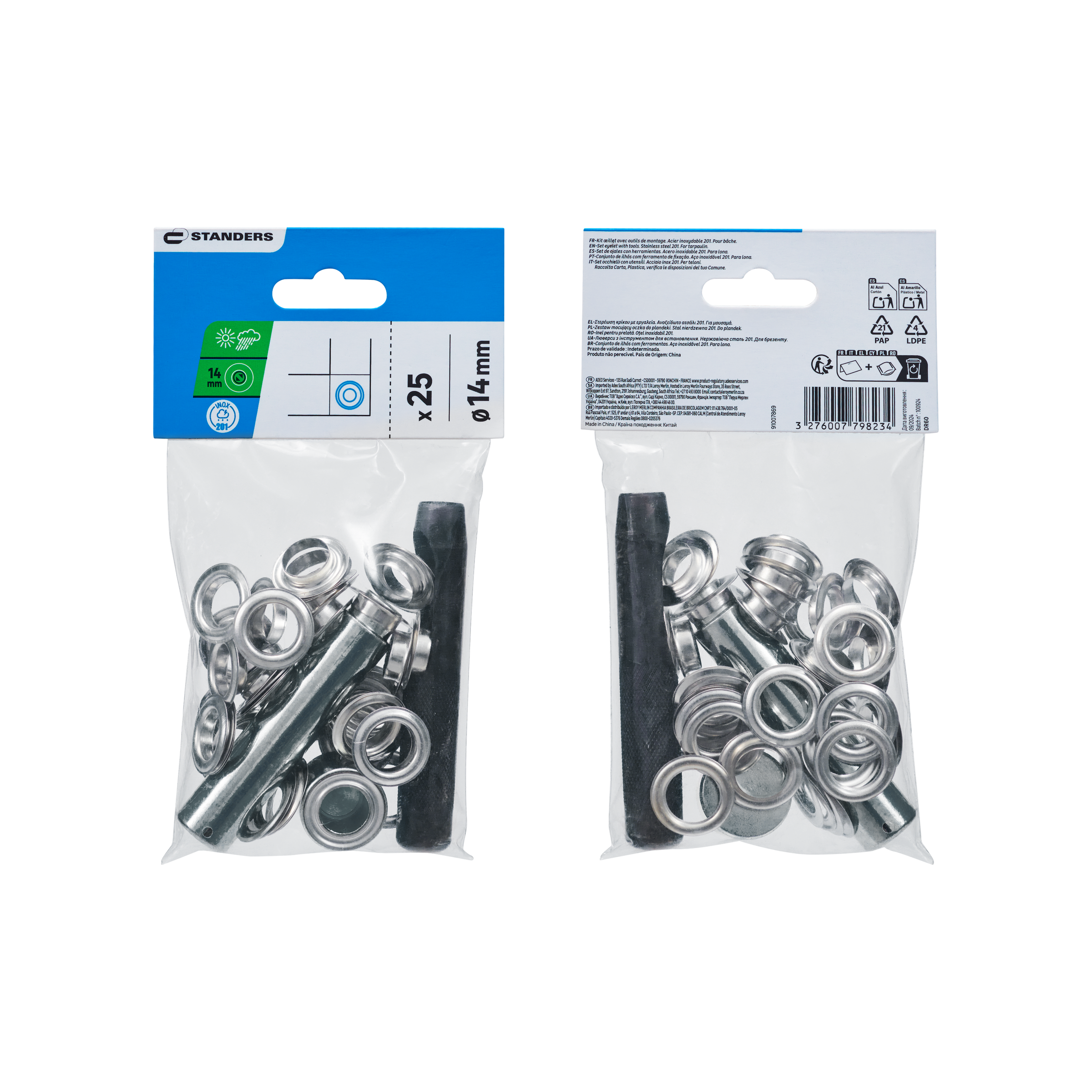EYELET AND PUNCH FOR STRAPS AND CANVAS STANDERS STAINLESS STEEL D 14 MM 25 PIECES