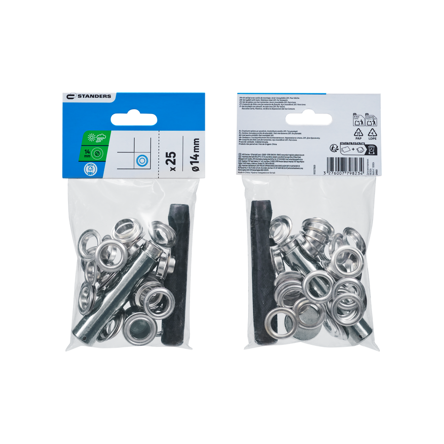 EYELET AND PUNCH FOR STRAPS AND CANVAS STANDERS STAINLESS STEEL D 14 MM 25 PIECES