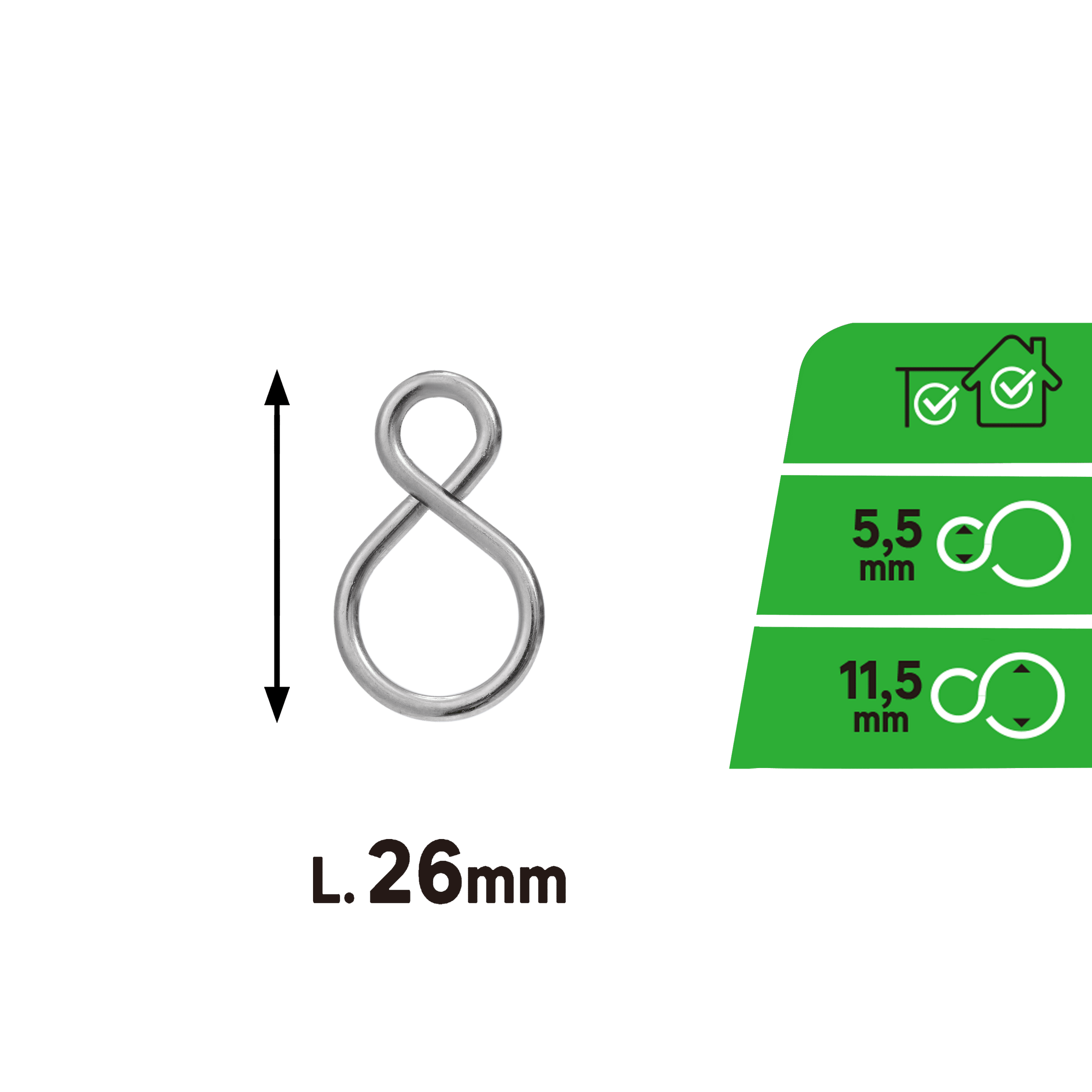 S-HOOK CLOSED CHROMIUM-PLATED STEEL STANDERS D2MM 26X15.5MM, 2 PIECES
