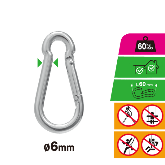 GALVANISED STEEL STANDERS CARABINER D 6 X 60 MM 60 KG