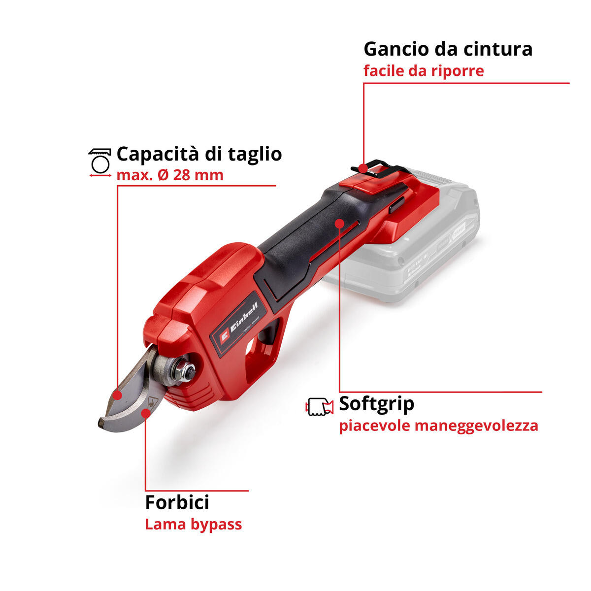 BATTERY POWERED PRUNING SHEARS CUTTING WIDTH 28MM EINHELL