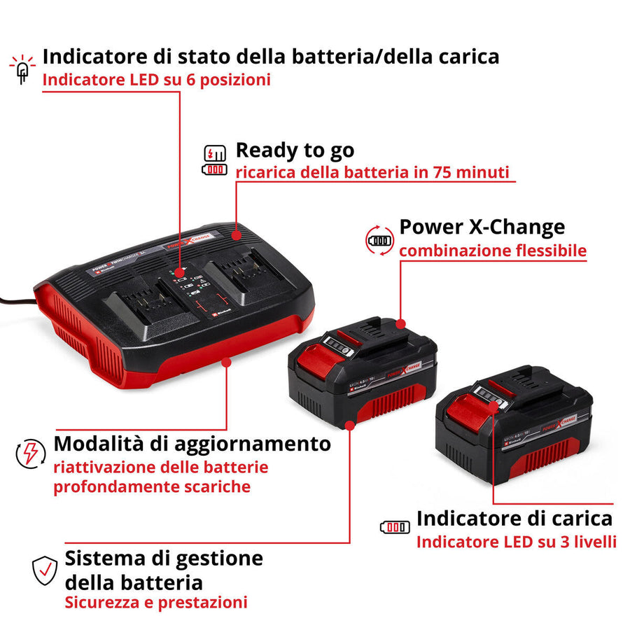 STARTER KIT PXC 2 BATTERIES 18V 4.0 AH AND DOUBLE CHARGER EINHELL