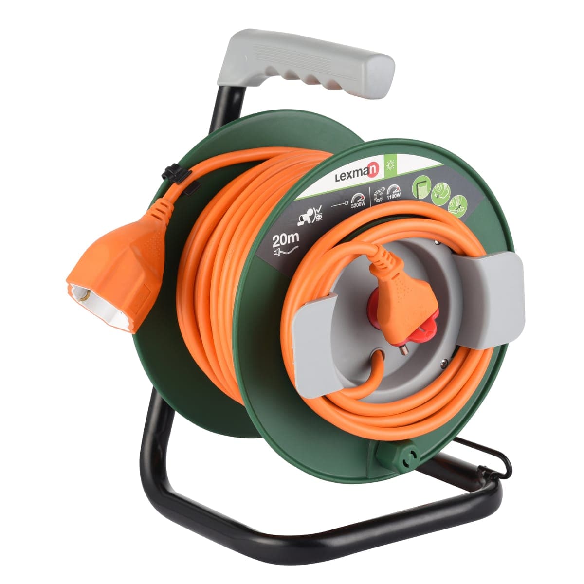 GARDEN CABLE REEL 20MT 16A PLUG 1 UNIVERSAL SOCKET WITH CIRCUIT BREAKER