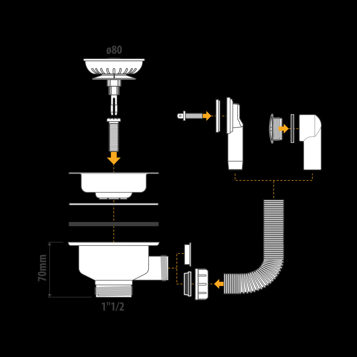 SINK WASTE DIA 90 MM WITH PVC OVERFLOW BASKET CAP CLOSURE