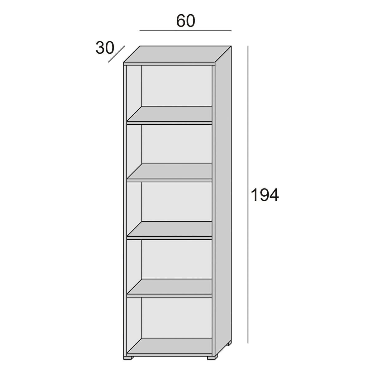 Bricocenter LIBRERIA 4 RIPIANI L60xP30xH195 CM IN MELAMINICO BIANCO/CEMENTO