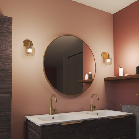 Dipsy wall light, glass and gold-coloured metal, E14 = 20W, IP44